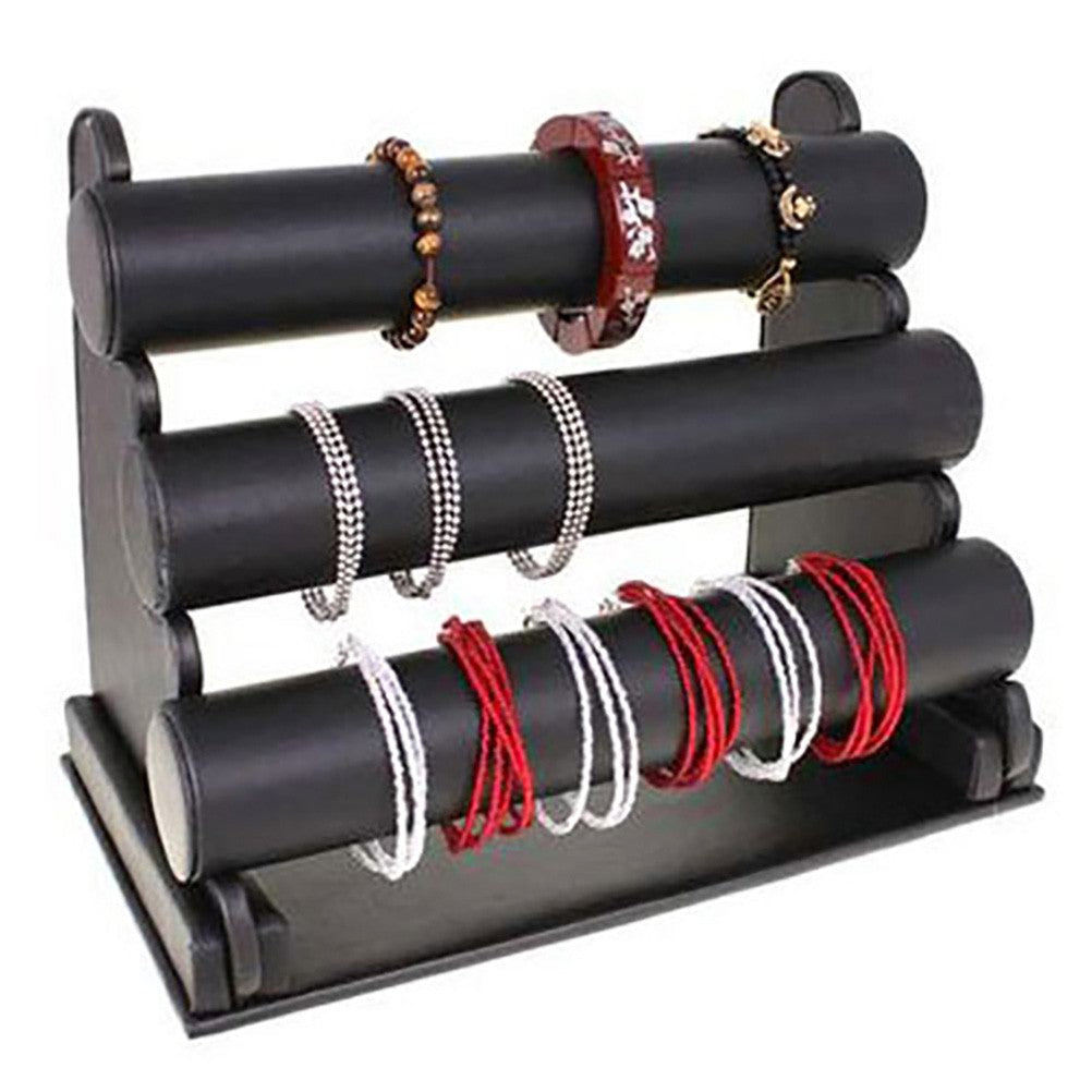 Support bracelet montres jonc en simili cuir à 3 rangs