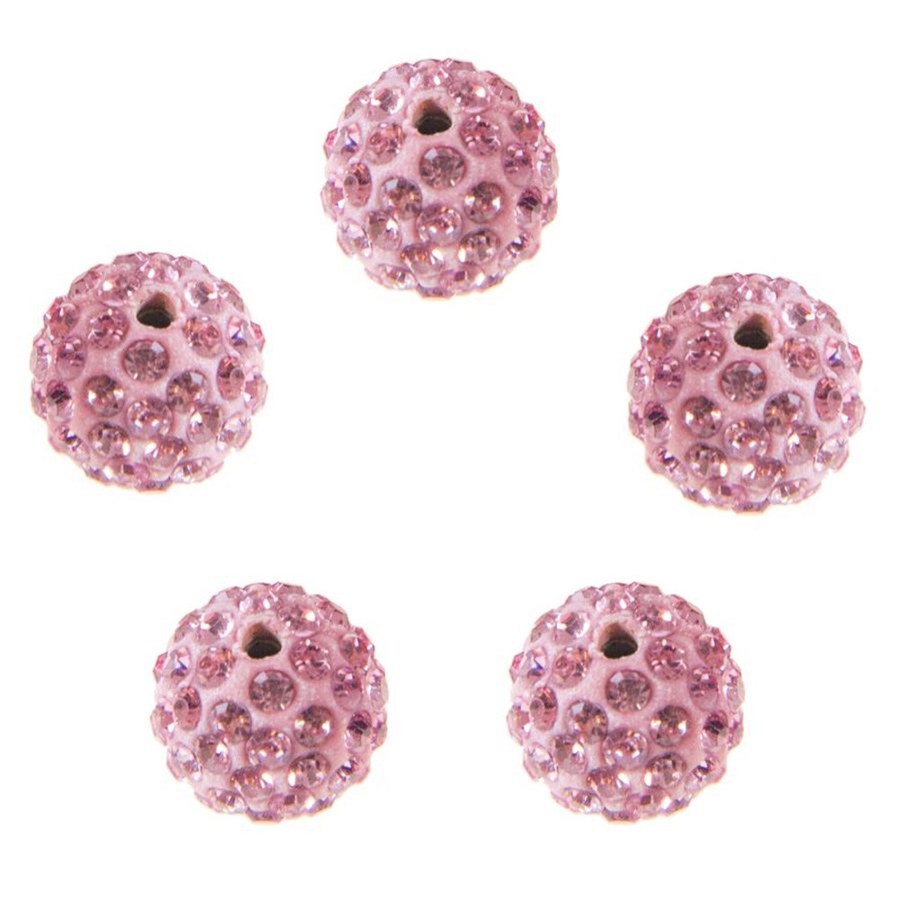 Perles shamballa rondes à strass cristal 12 mm (5 pièces)