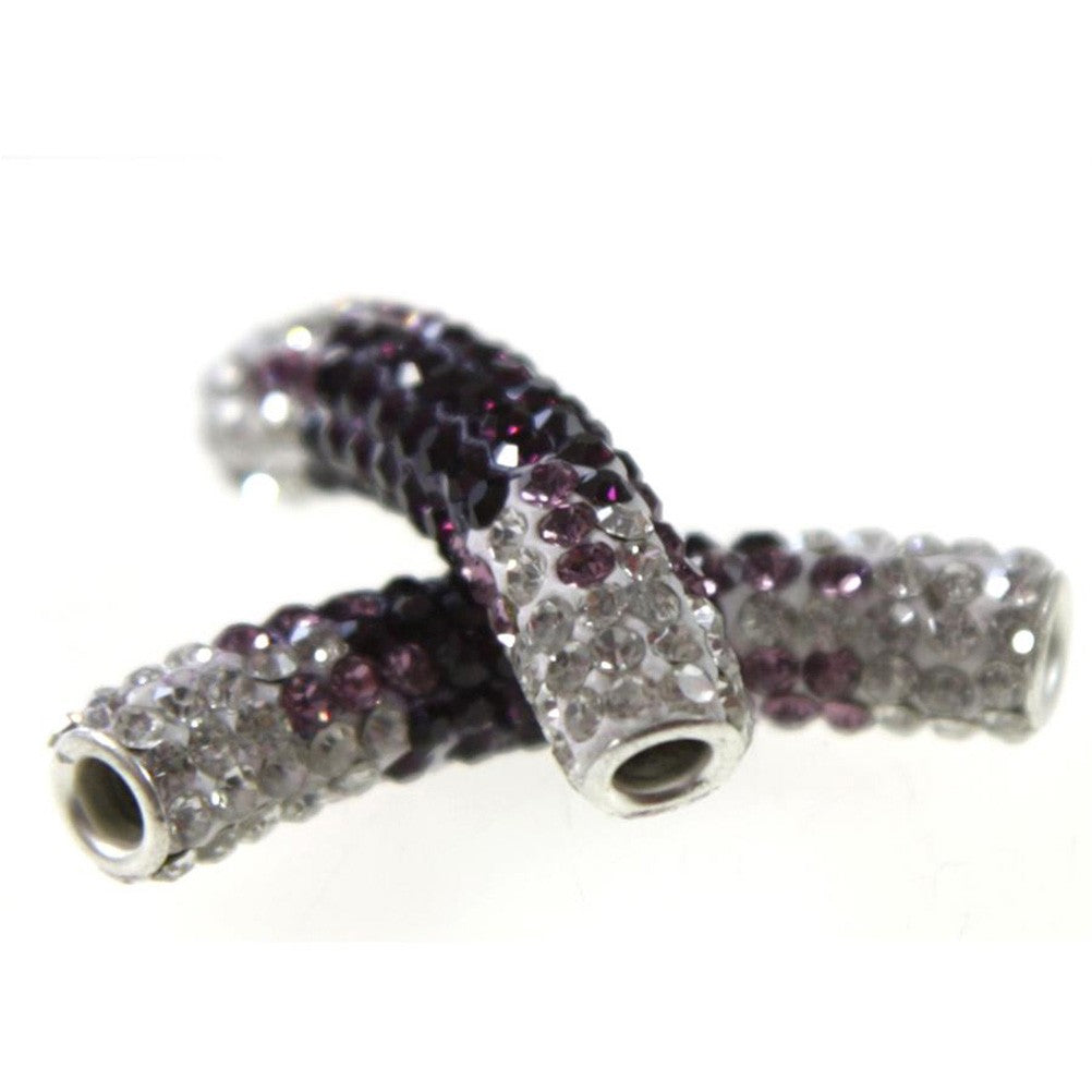 Perles shamballa tubes en cristal bicolores 45 mm (1 pièce)