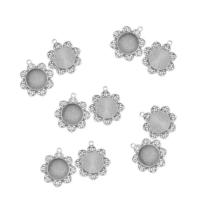 Support cabochon pendentif Fleur 38 x 35,5 mm (1 pièce)