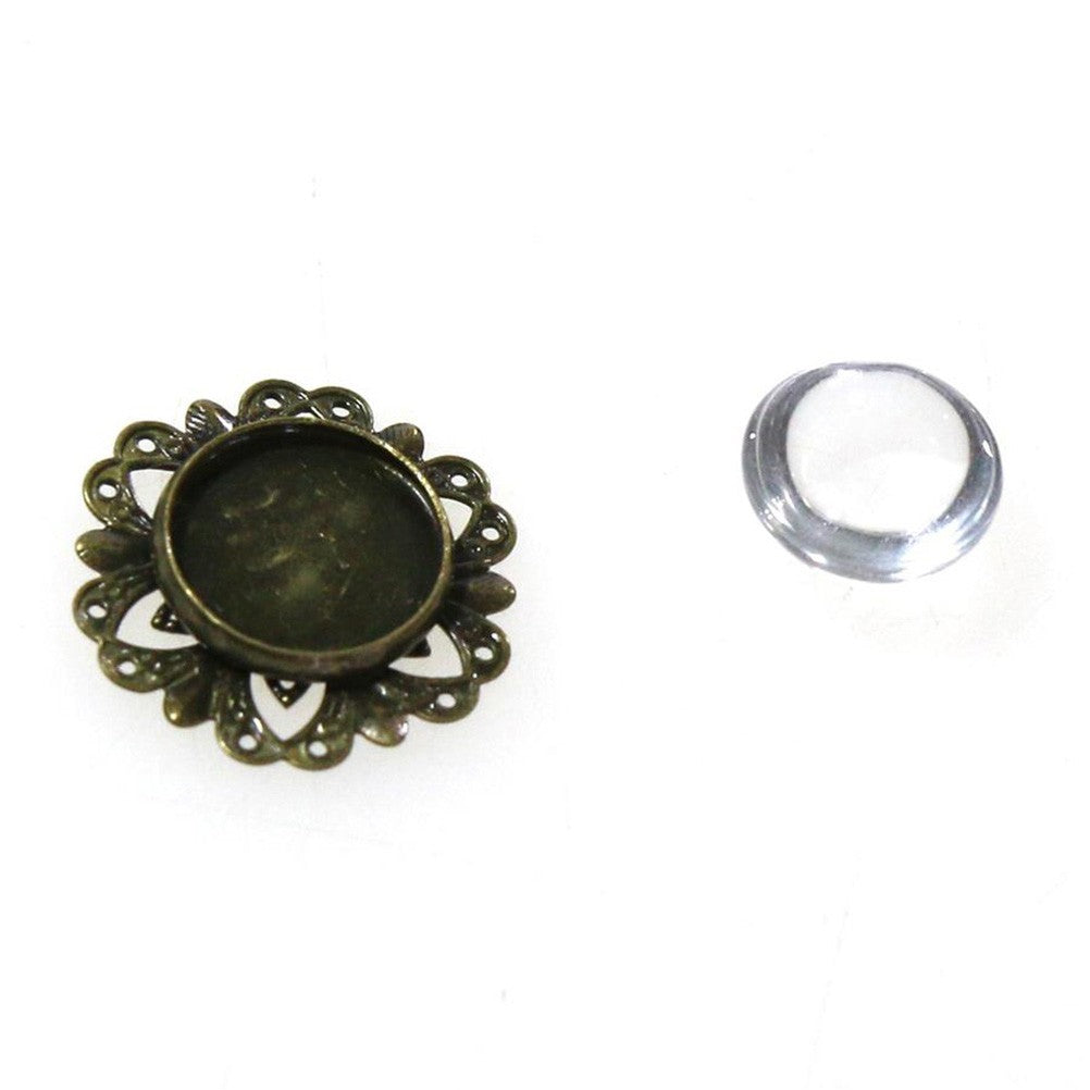 Kit cabochon verre support rond rosace 20 mm (10 pièces)