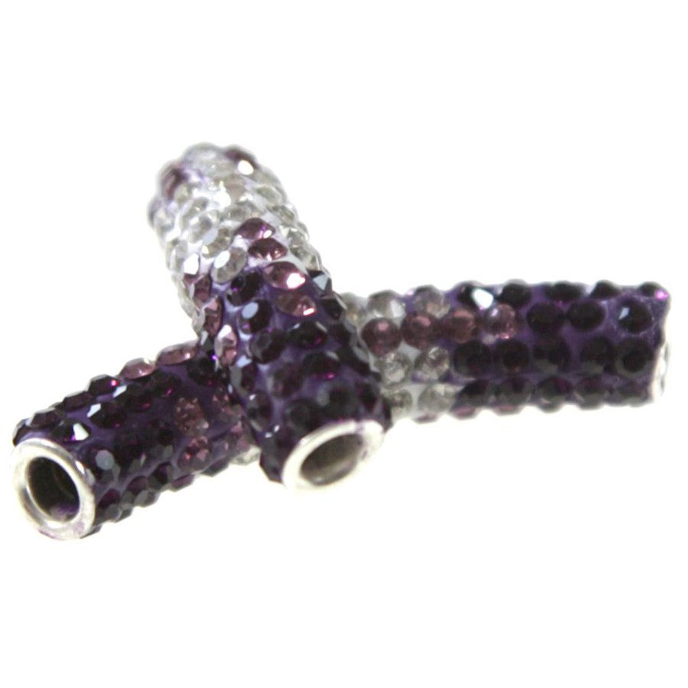 Perles shamballa tubes bicolores cristal 45 mm (1 pièce)