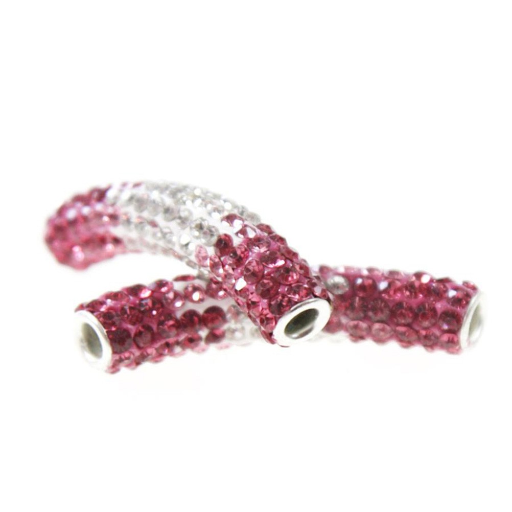 Perles shamballa tubes bicolores cristal 45 mm (1 pièce)