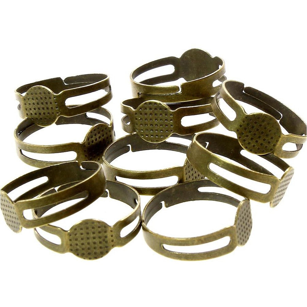 Supports de bagues réglables pour la création de bijoux tamis 8 mm (10 pièces)