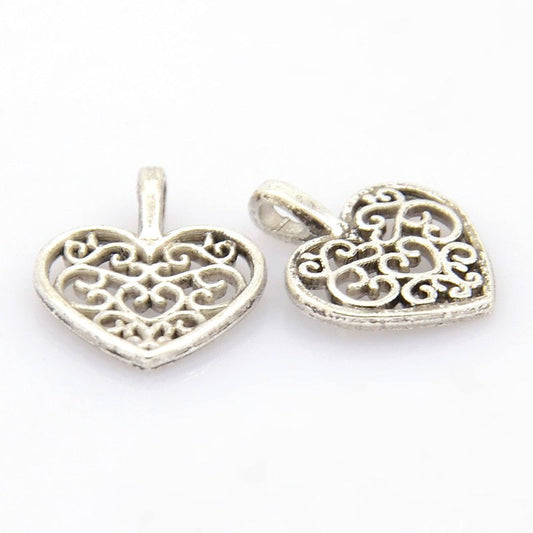 Breloque pendentif Coeur ajouré argenté