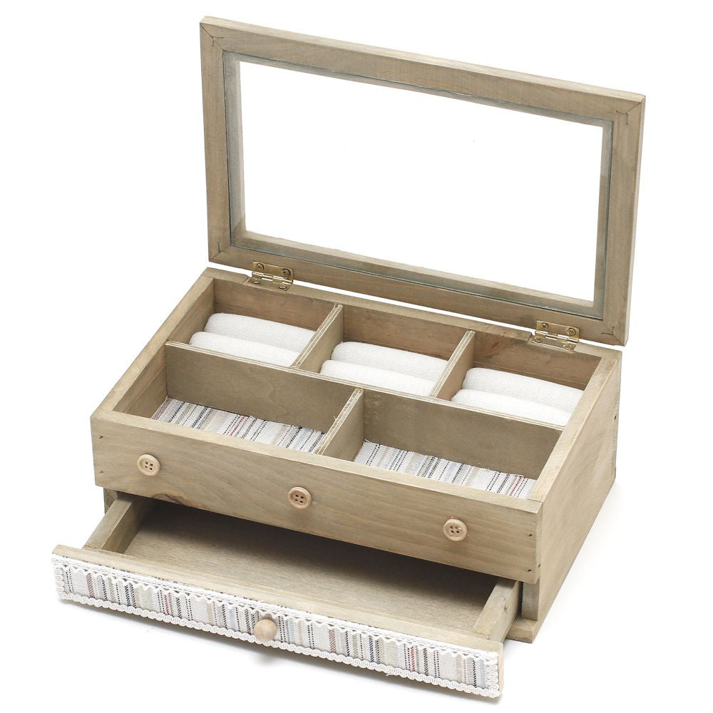 Boîte à bijoux bois et tissu