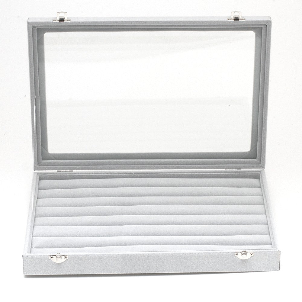 Coffret mallette pour bagues velours épais gris