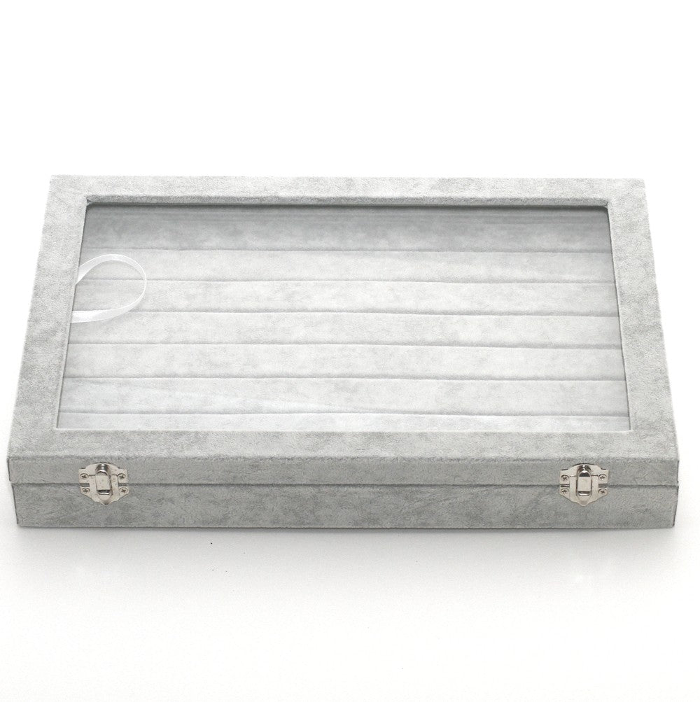 Coffret mallette pour bagues velours épais gris