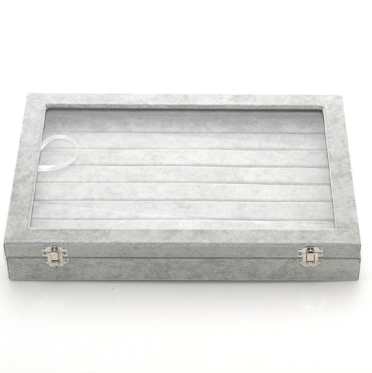 Coffret mallette pour bagues velours épais gris