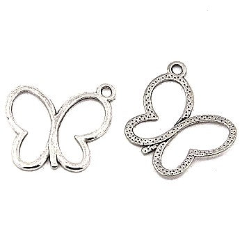 Breloque pendentif papillon argenté style tibétain