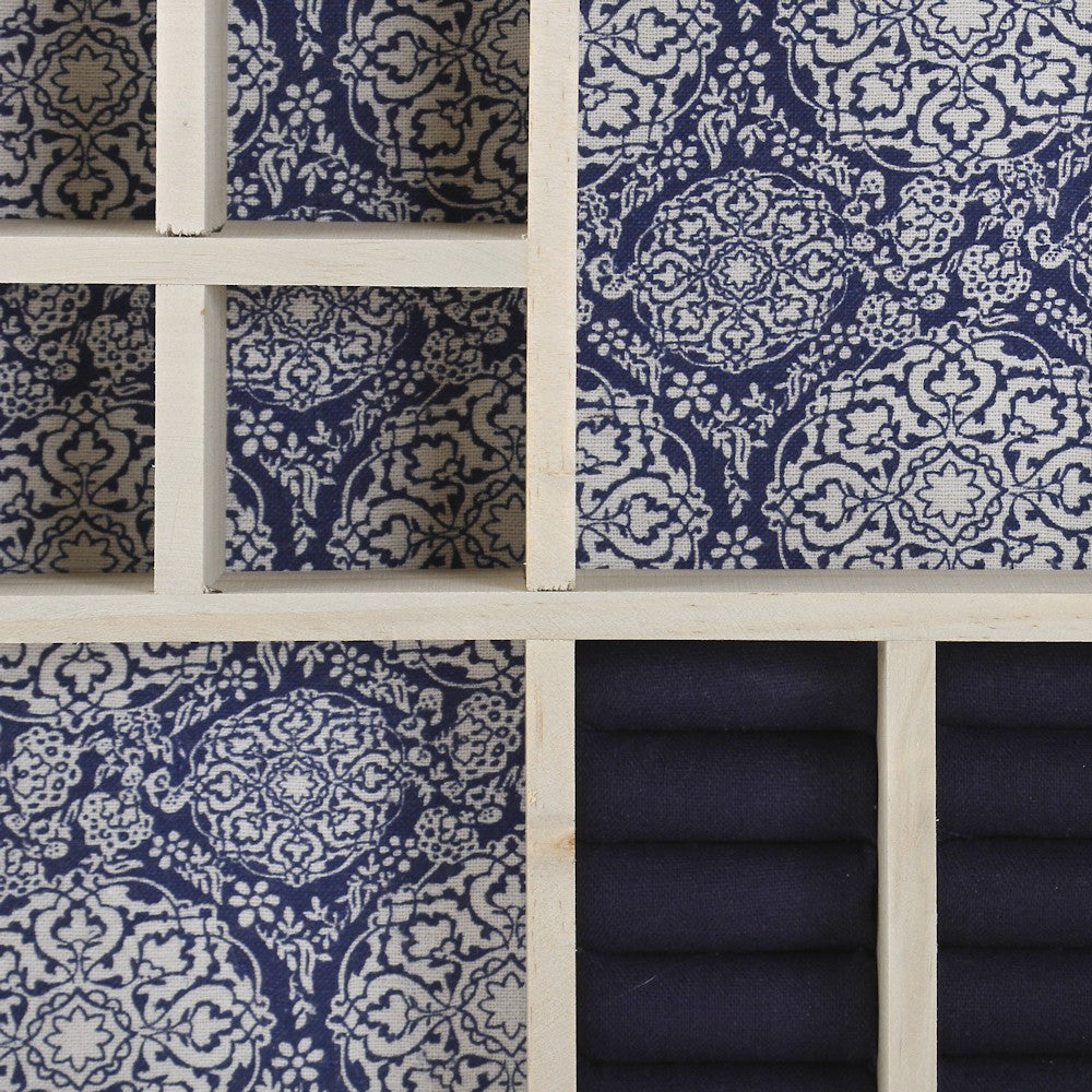 Plateau bijoux et bagues en bois et tissu 8 compartiments