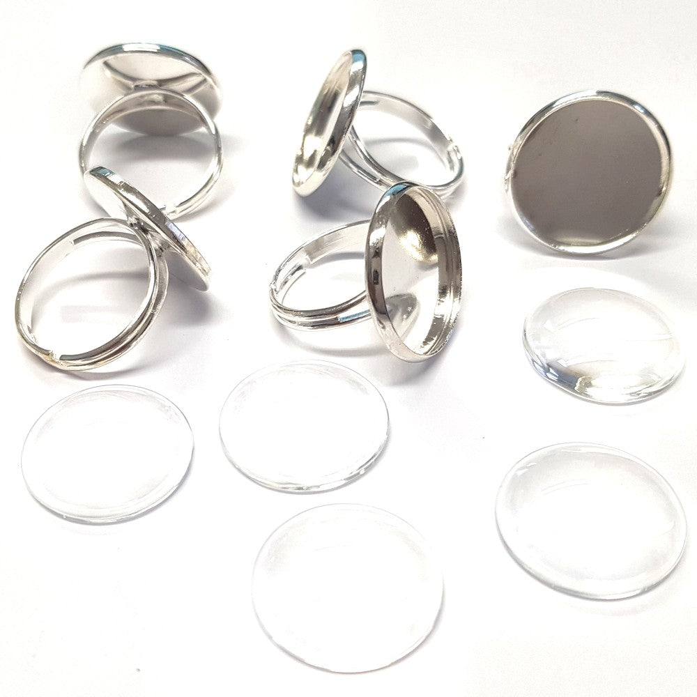 Kit support bague rond avec cabochon (5 pièces)