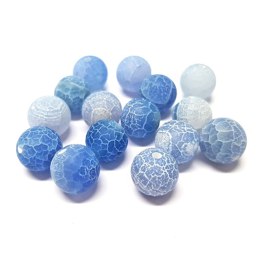 Perles rondes pierre gemme naturelle teinte agate craquelée bleu clair