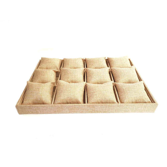 Plateau bracelets 12 compartiments toile de jute