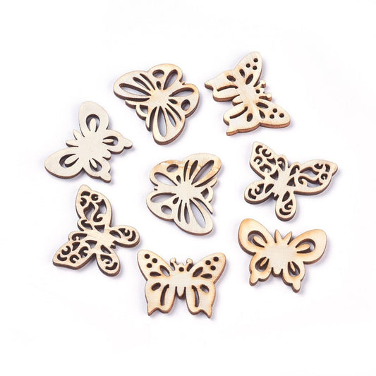 Breloque pendentif en bois papillons assortis (lot de 10)