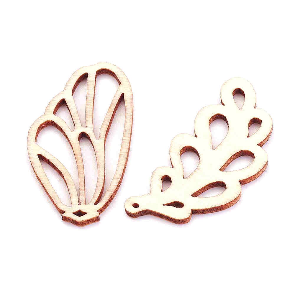 Breloque pendentif en bois feuilles assorties (lot de 5)