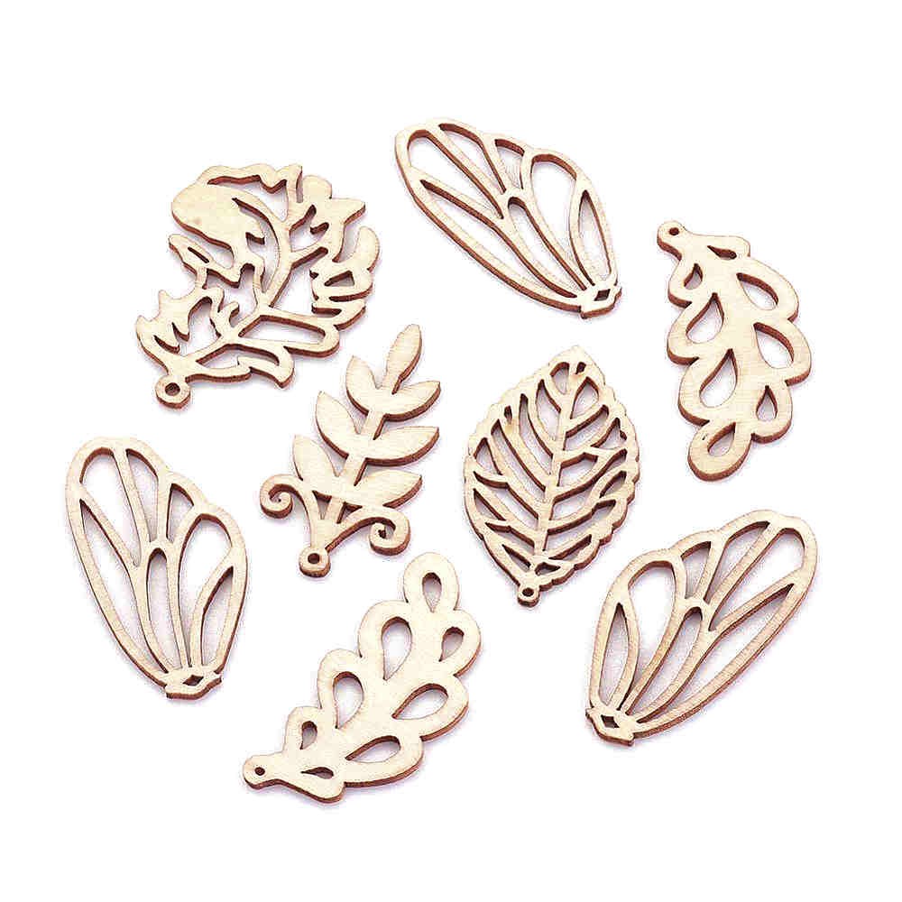 Breloque pendentif en bois feuilles assorties (lot de 5)