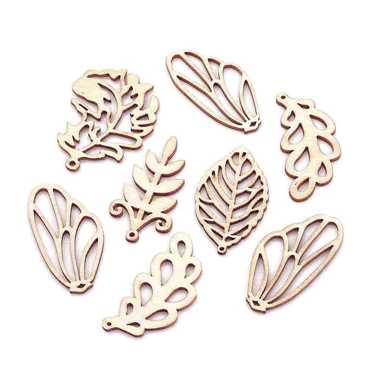 Breloque pendentif en bois feuilles assorties (lot de 5)