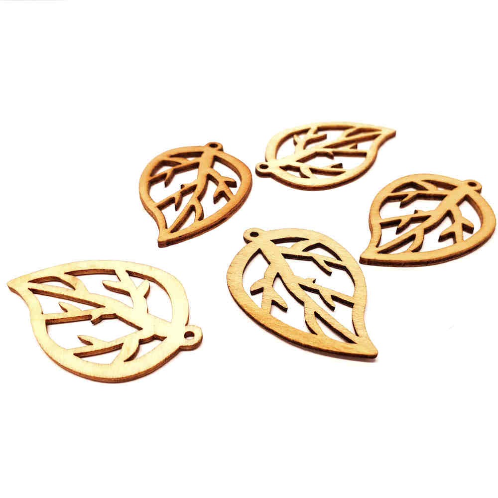 Breloque pendentif en bois feuilles (lot de 5)