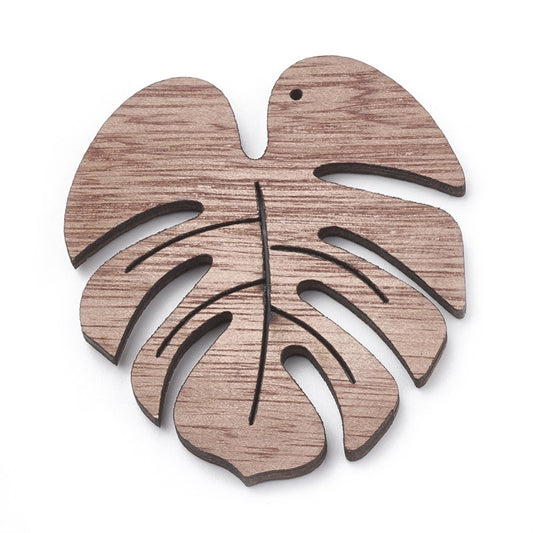 Breloque pendentif en bois feuilles monstera (lot de 2)
