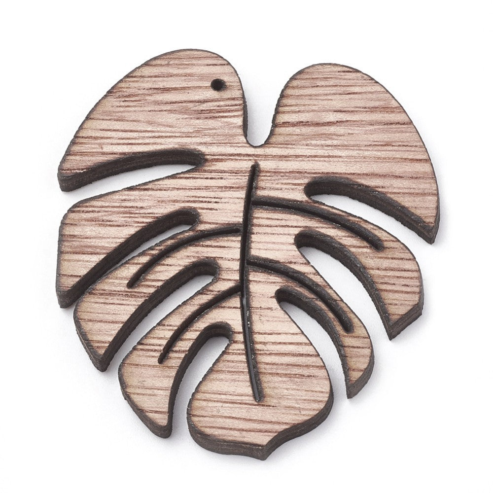 Breloque pendentif en bois feuilles monstera (lot de 2)