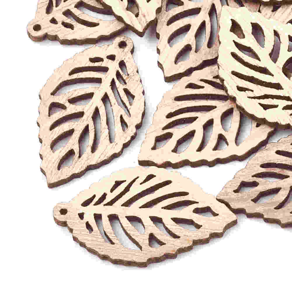 Breloque pendentif en bois feuilles 40 mm (lot de 5)