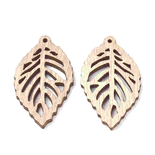 Breloque pendentif en bois feuilles 40 mm (lot de 5)