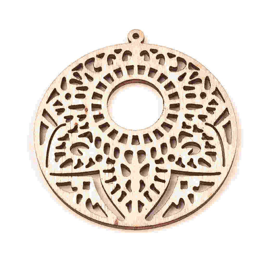 Breloque pendentif en bois rond 60 mm (lot de 2)