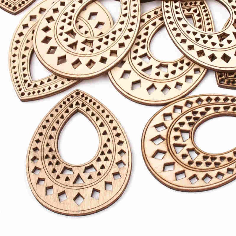 Breloque pendentif en bois larme 67.5 mm (lot de 2)