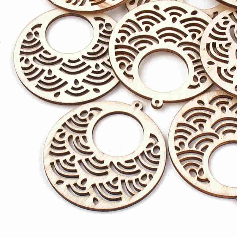 Breloque pendentif en bois rond 63.5 mm (lot de 2)