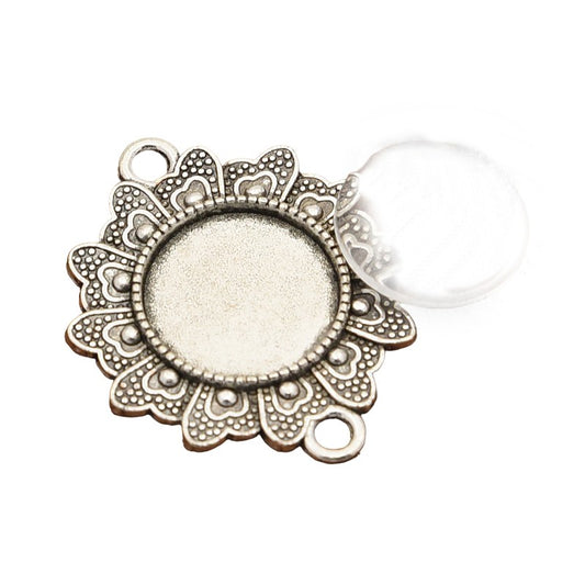 Kit connecteur Flower 34 x 28 mm avec cabochon verre (5 kits)