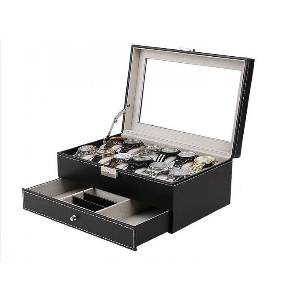 Coffret à montres pour ranger et exposer 12 montres + tiroir pour bijoux