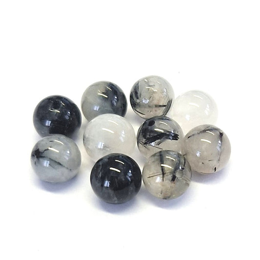 Perles rondes pierre gemme naturelle teinte tourmaline noire