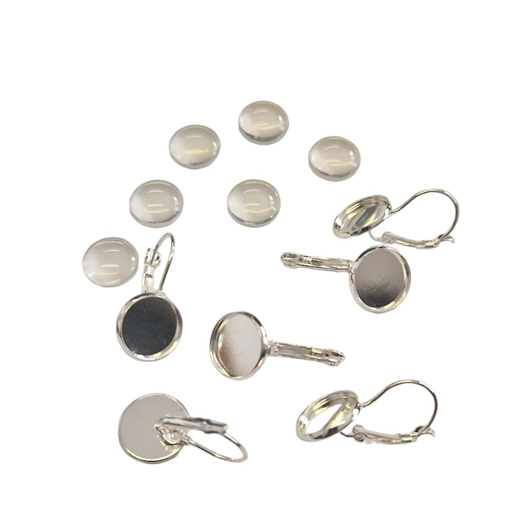 Kit boucles dormeuses + cabochon 12 mm (6 kits)