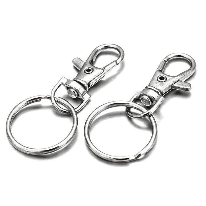 Mousqueton porte clé rotatif avec anneau gris