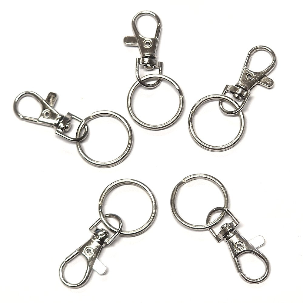 Mousqueton porte clé rotatif avec anneau gris