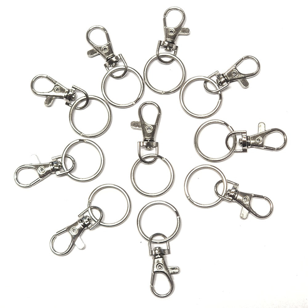 Mousqueton porte clé rotatif avec anneau gris