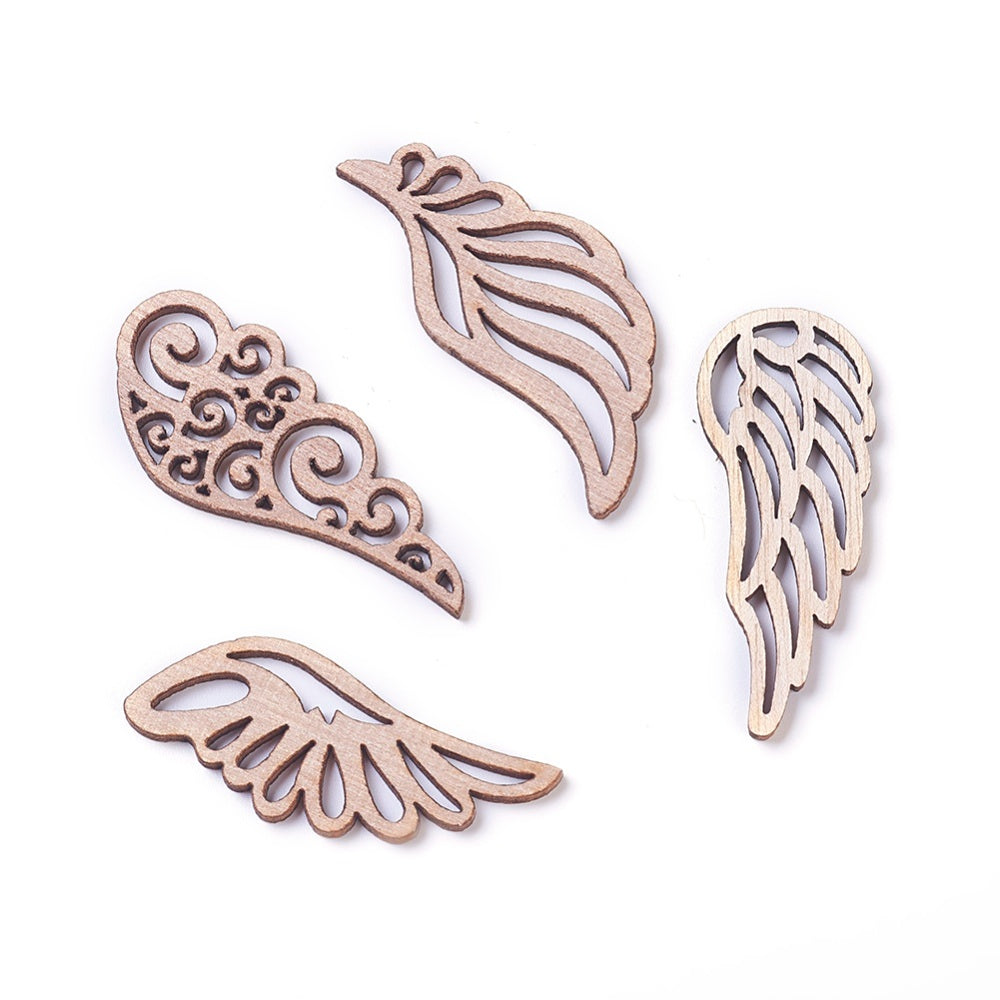 Breloques pendentif ailes en bois (lot de 5) assorties