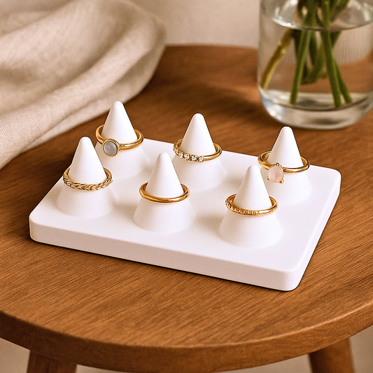 ✨ Présentoir à Bagues – Plateau 6 Cônes en Plâtre Céramique - Déco et raffiné