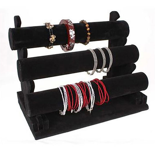 Jonc porte bracelet et montre en velours  à 3 rangs noir