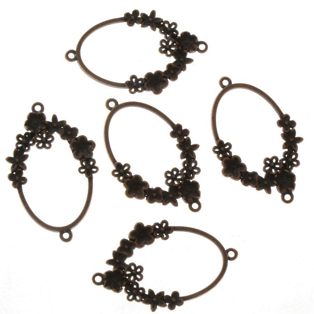 Connecteur ovale thème fleuri (5 pièces)