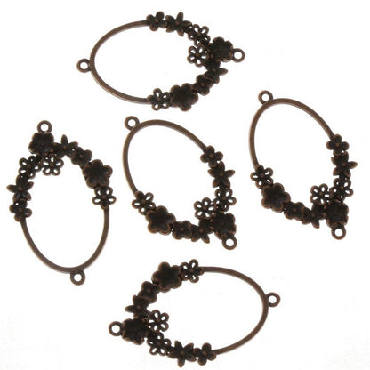 Connecteur ovale thème fleuri (5 pièces)