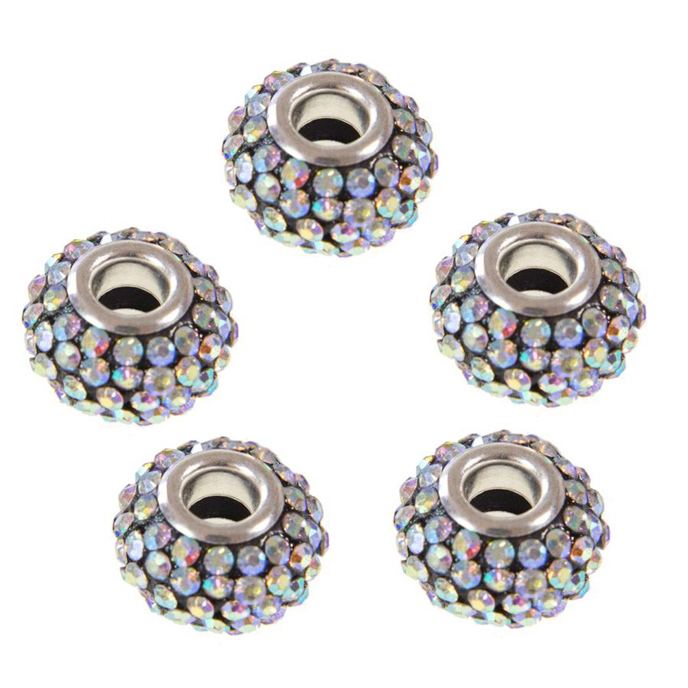 Perles shamballa rondes soucoupes strass cristal ( 5 pièces ) ( 14 mm de diamètre )