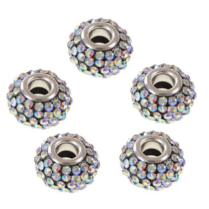 Perles shamballa rondes soucoupes strass cristal ( 5 pièces ) ( 14 mm de diamètre )