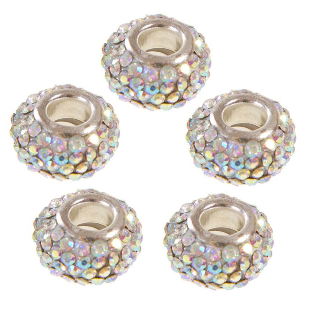 Perles shamballa rondes soucoupes strass cristal ( 5 pièces ) ( 14 mm de diamètre )