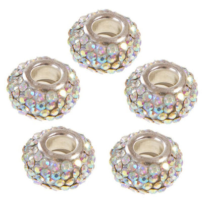 Perles shamballa rondes soucoupes strass cristal ( 5 pièces ) ( 14 mm de diamètre )