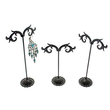 Présentoir boucles d'oreille en métal noir lot de 3