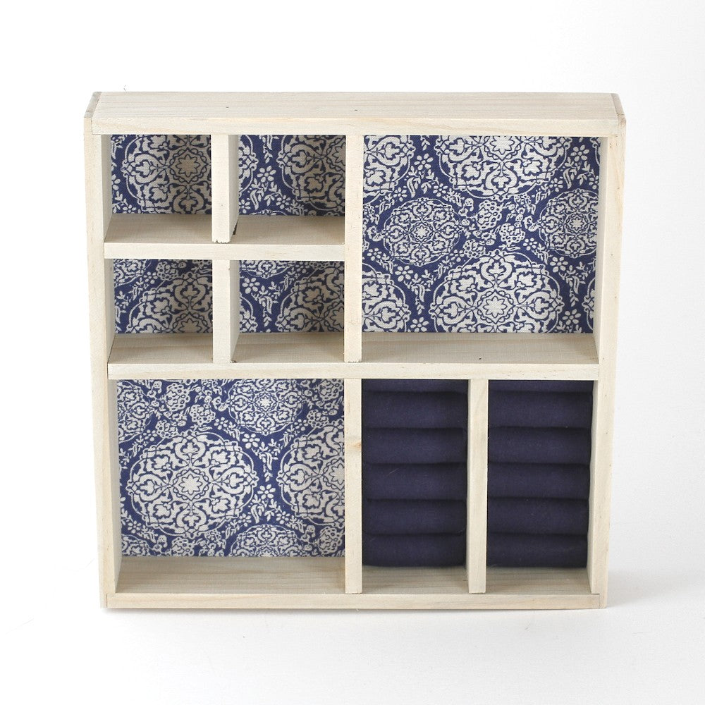 Plateau bijoux et bagues en bois et tissu 8 compartiments