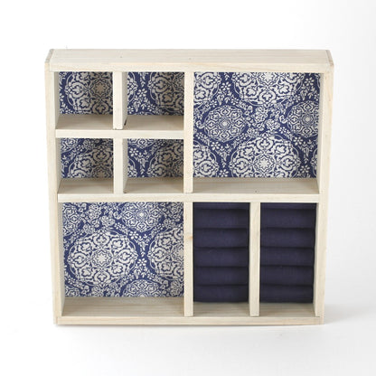 Plateau bijoux et bagues en bois et tissu 8 compartiments