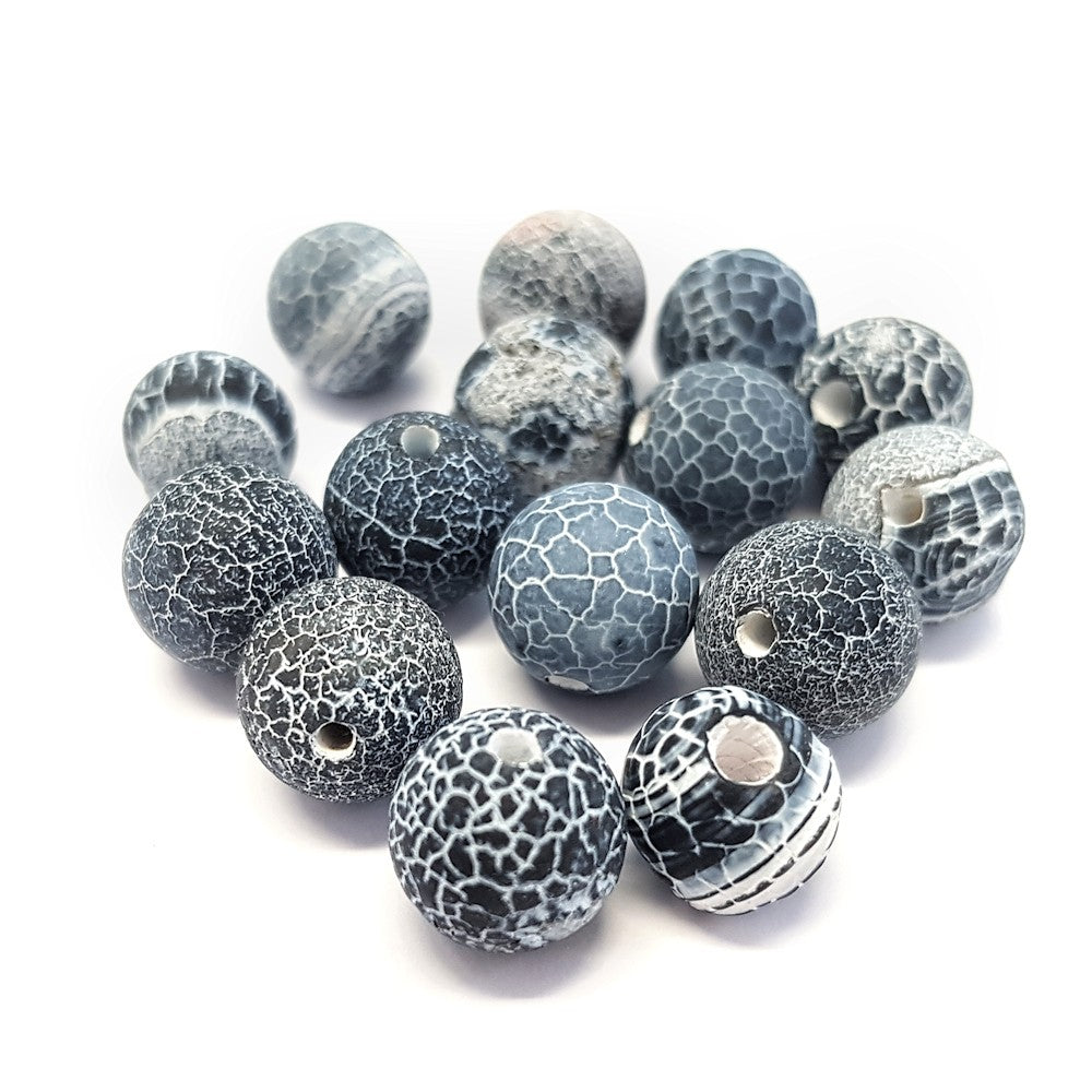 Perles rondes pierre gemme naturelle agate craquelée teinte bleu